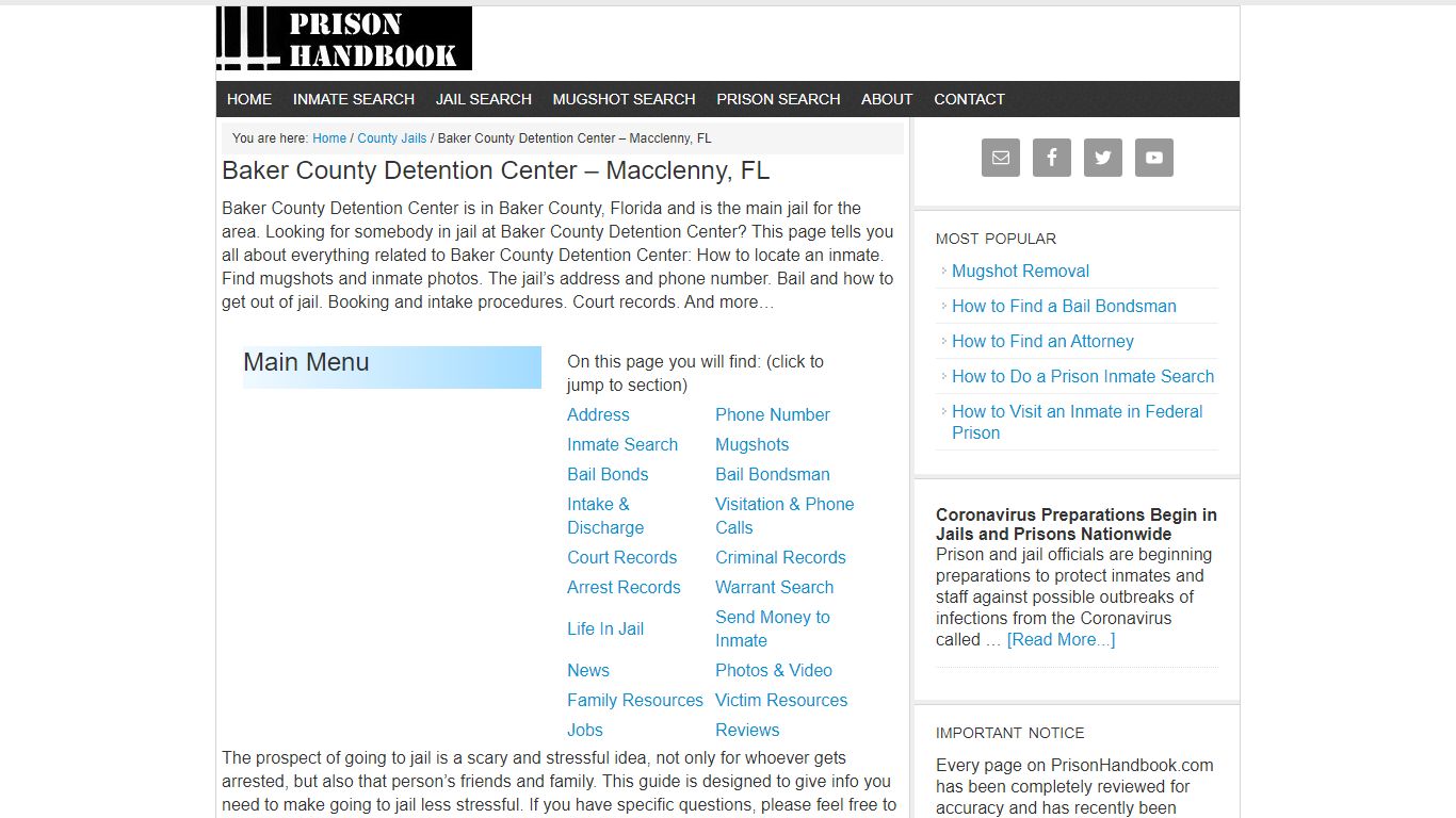 Baker County Detention Center – Macclenny, FL - Prison Handbook